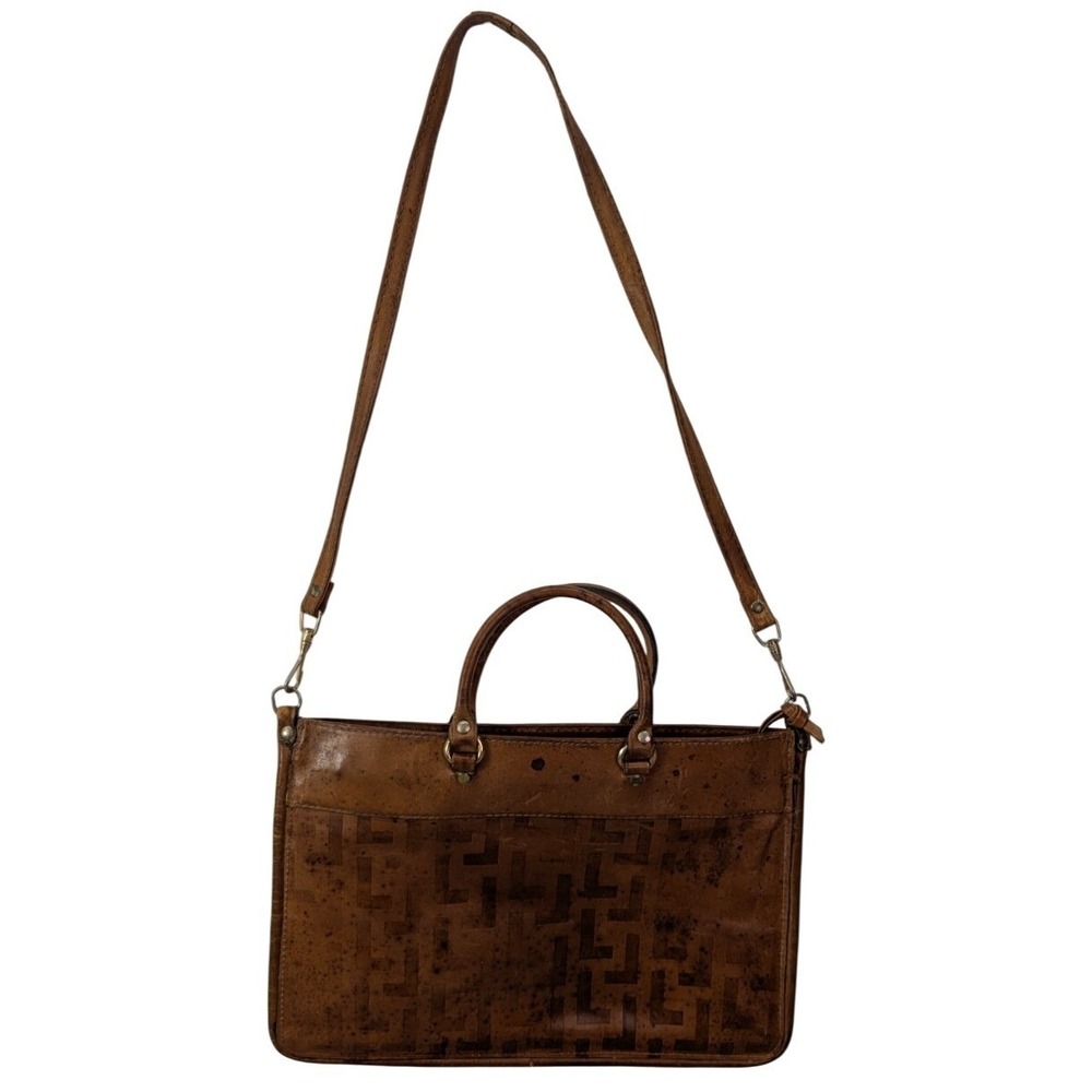 Vintage Ronora Crossbody Hand Bag Handmade In Italy Genuine Leather Tan Embossed